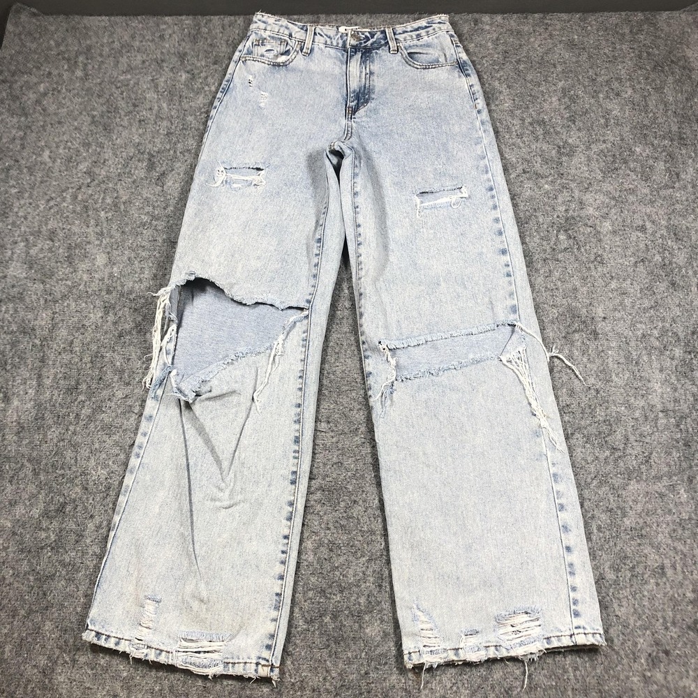RSQ Jeans Womens 27 Light Wash High Rise Relaxed Straight Distressed Denim